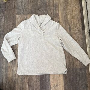 Ll bean women’s shawl-collar sweatshirt medium petit grey pullover sweater